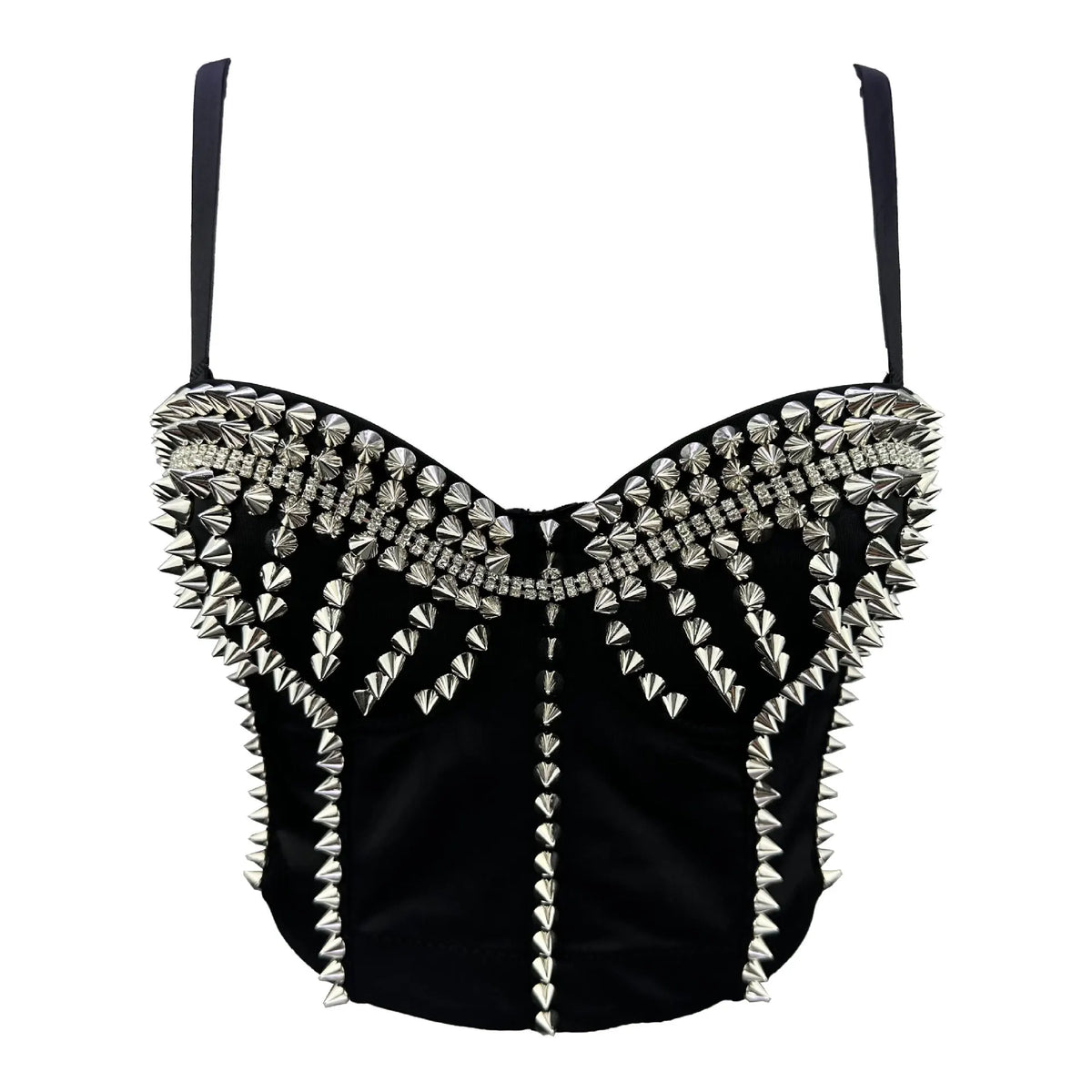 Punk Style Studded Denim Bustier Corset Crop Top Party Stage Costume Bralette