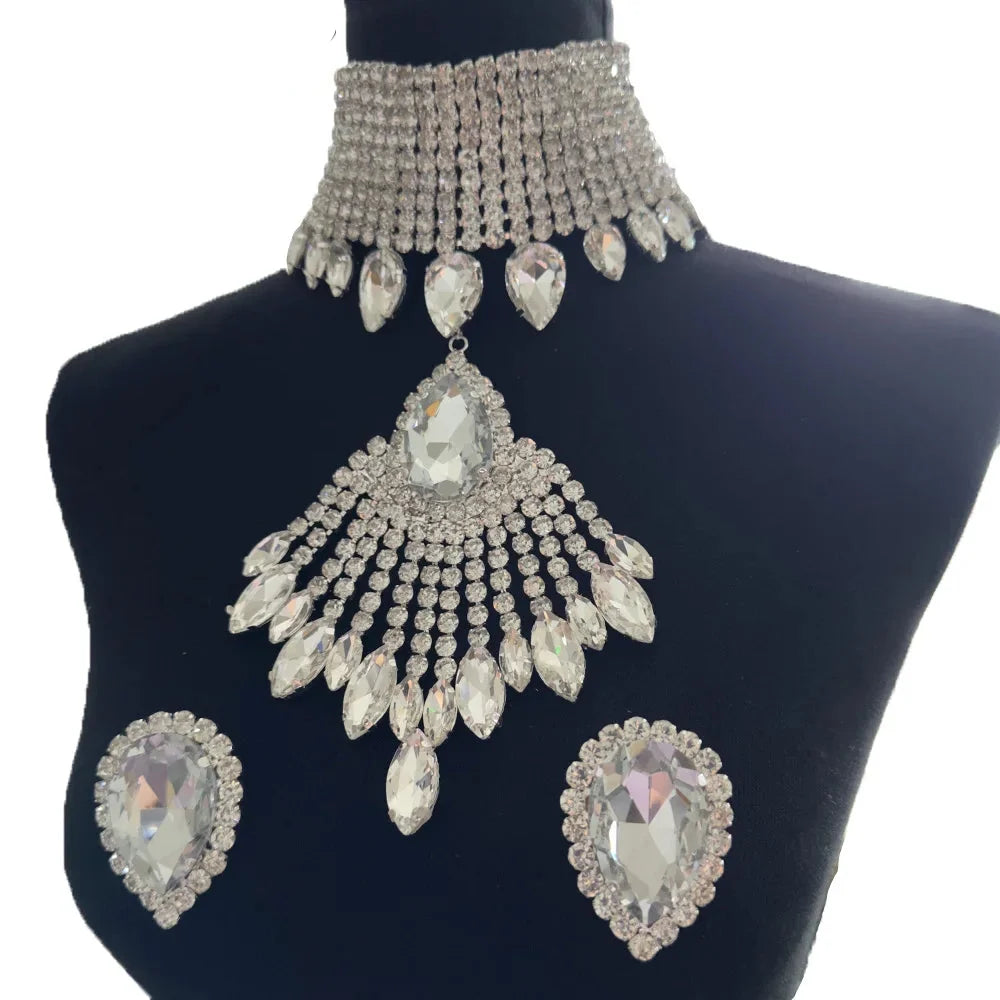 Crystal Tassel Choker & Earrings Set