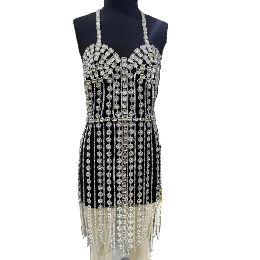 Crystal Tassel Body Chain Mini Dress