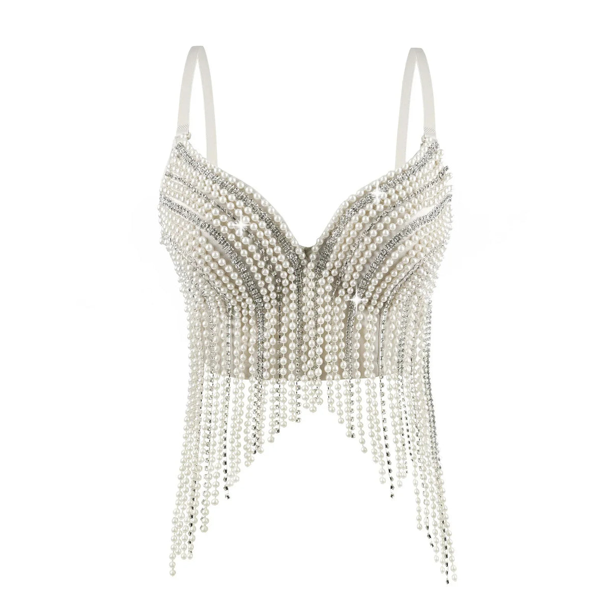 Rhinestone & Bead Tassel Push-Up Underwire Bustier Crop Top