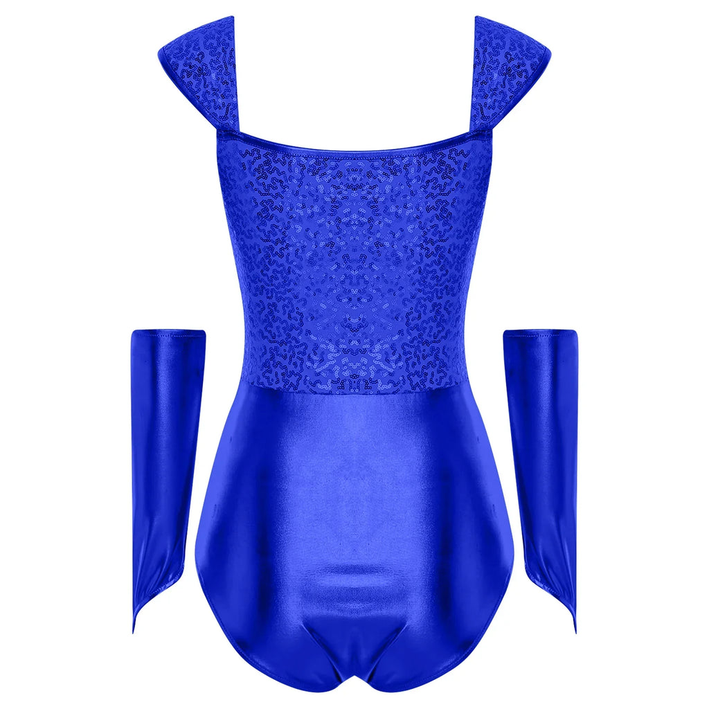 Metallic Sequin Festival Bodysuit with Removable Sleeves