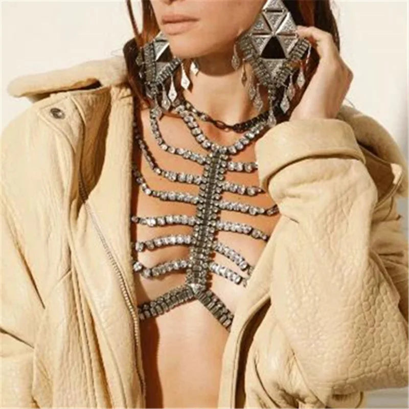 Multilayer Rhinestone Tassel Body Chain