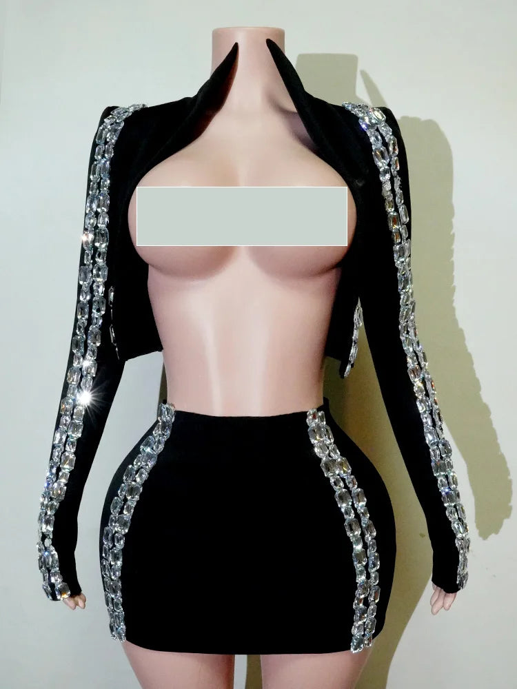 Crystal Halter Crop Top & Mini Skirt Set