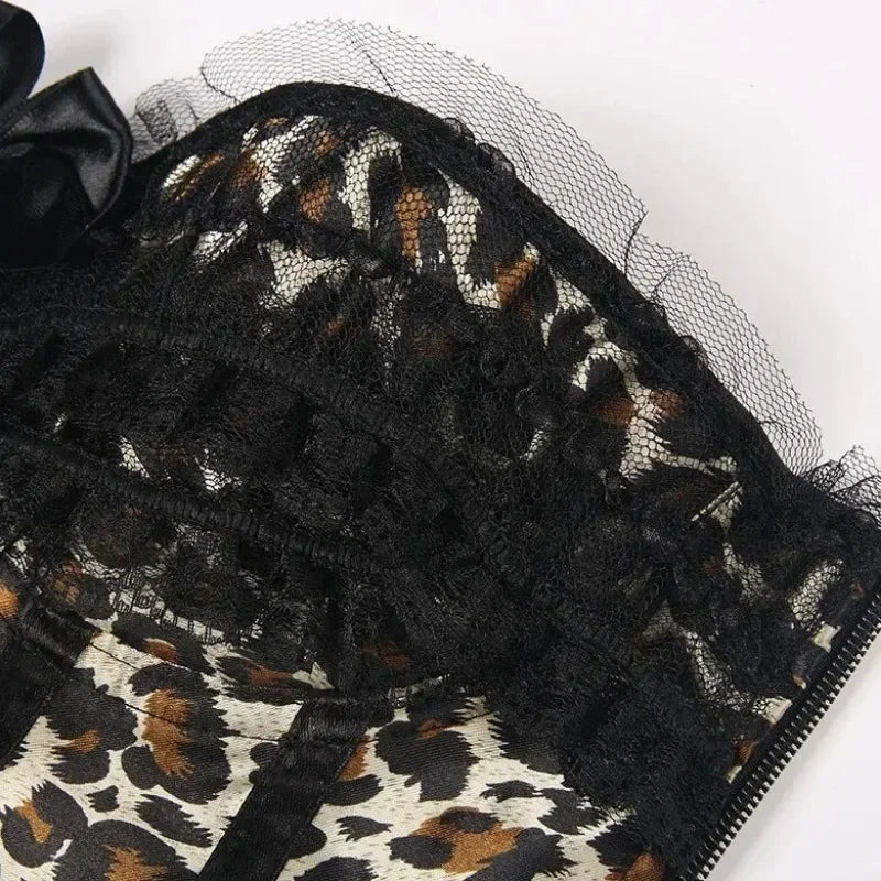 Leopard Satin Overbust Corset