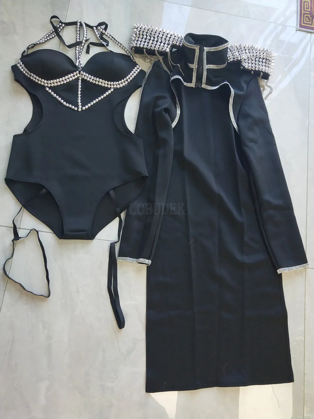 Rivet Chain Epaulet Bodysuit Set