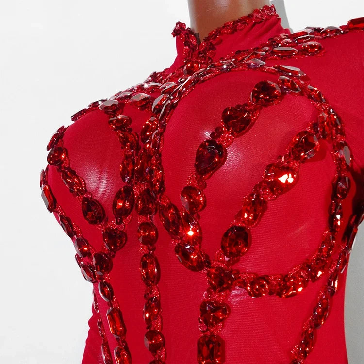 Rhinestone Mesh Festival Jumpsuit Set