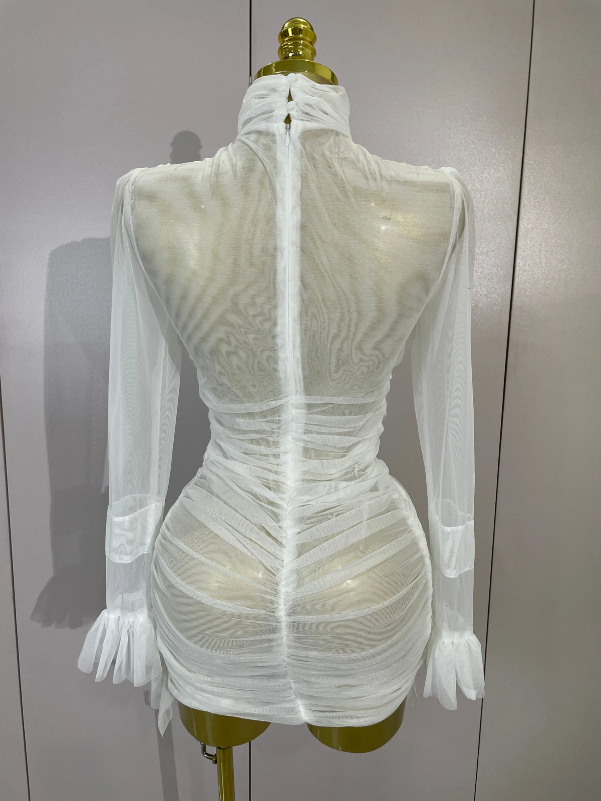 White Sheer Ruffle Mini Dress