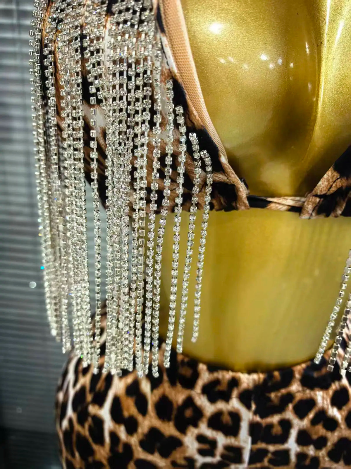 Leopard Print Rhinestone Two-Piece Bodycon Set