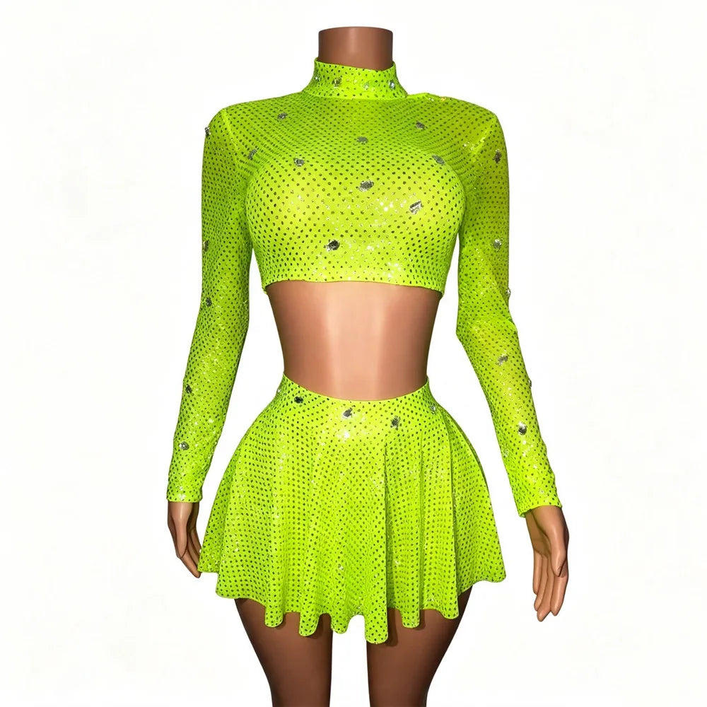 Neon Rhinestone Fringe Two-Piece Festival Set