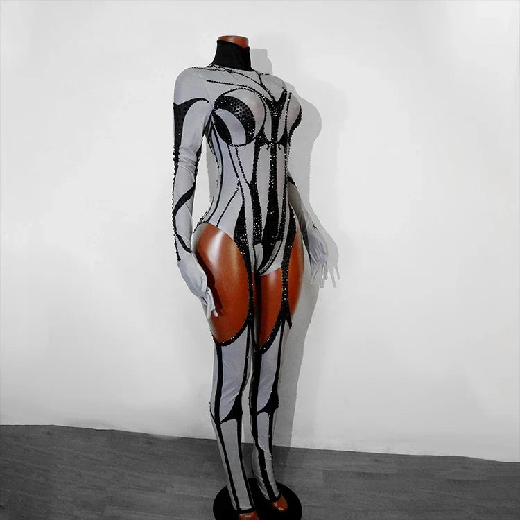 Rhinestone Mesh Festival Jumpsuit Set
