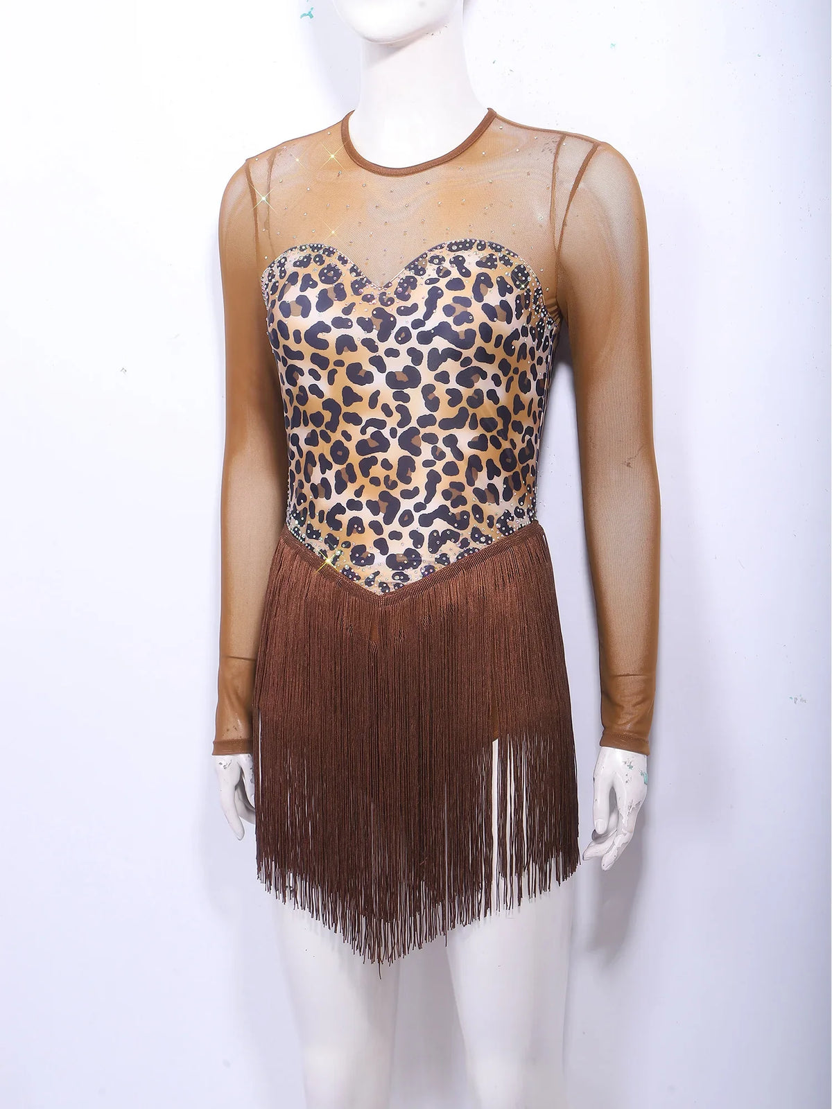 Leopard Rhinestone Fringe Festival Bodysuit