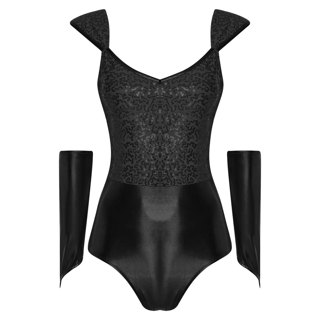 Metallic Sequin Festival Bodysuit with Removable Sleeves