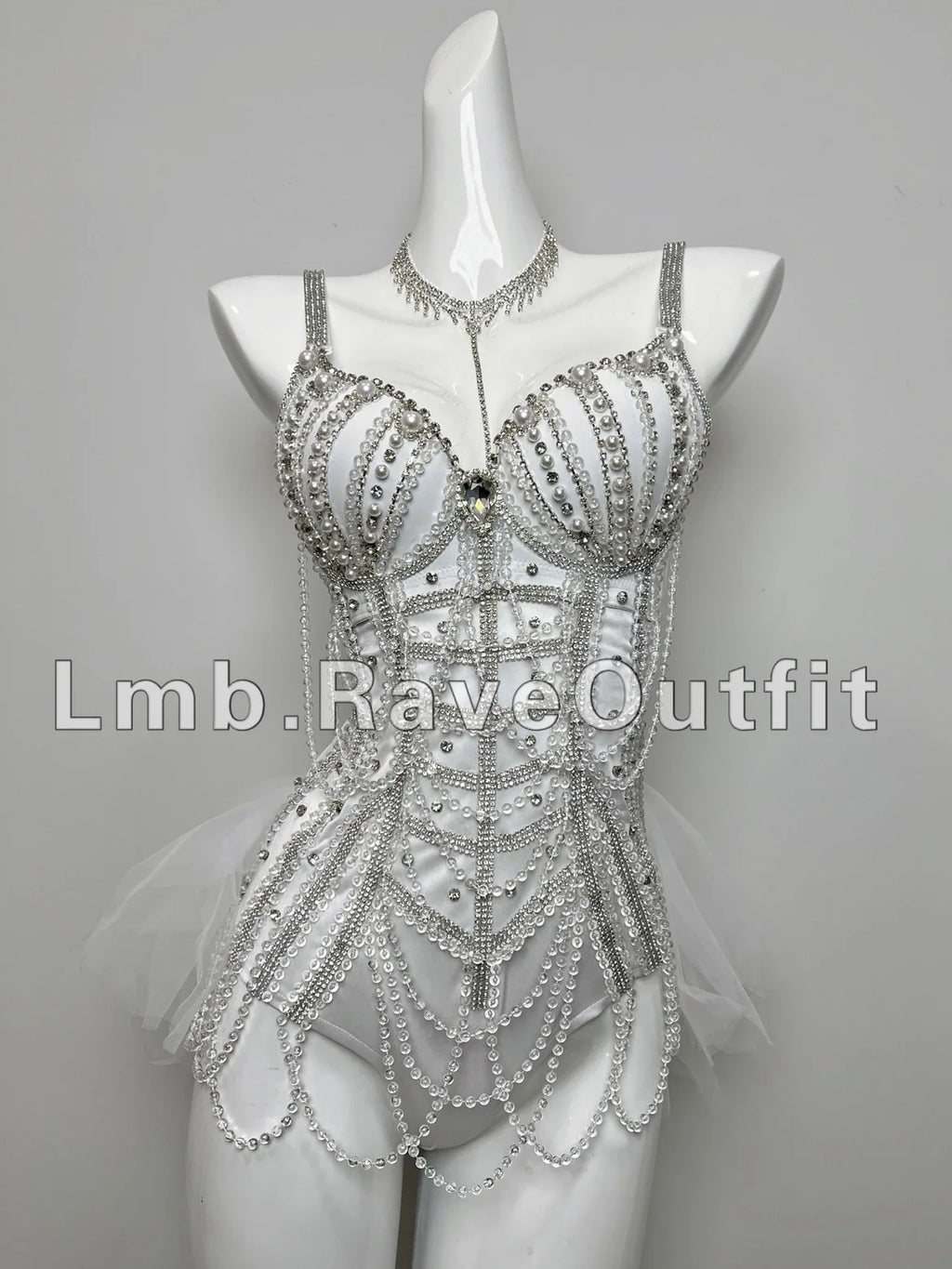 Black Beaded Chain Fringe Bodysuit | Stage Costume