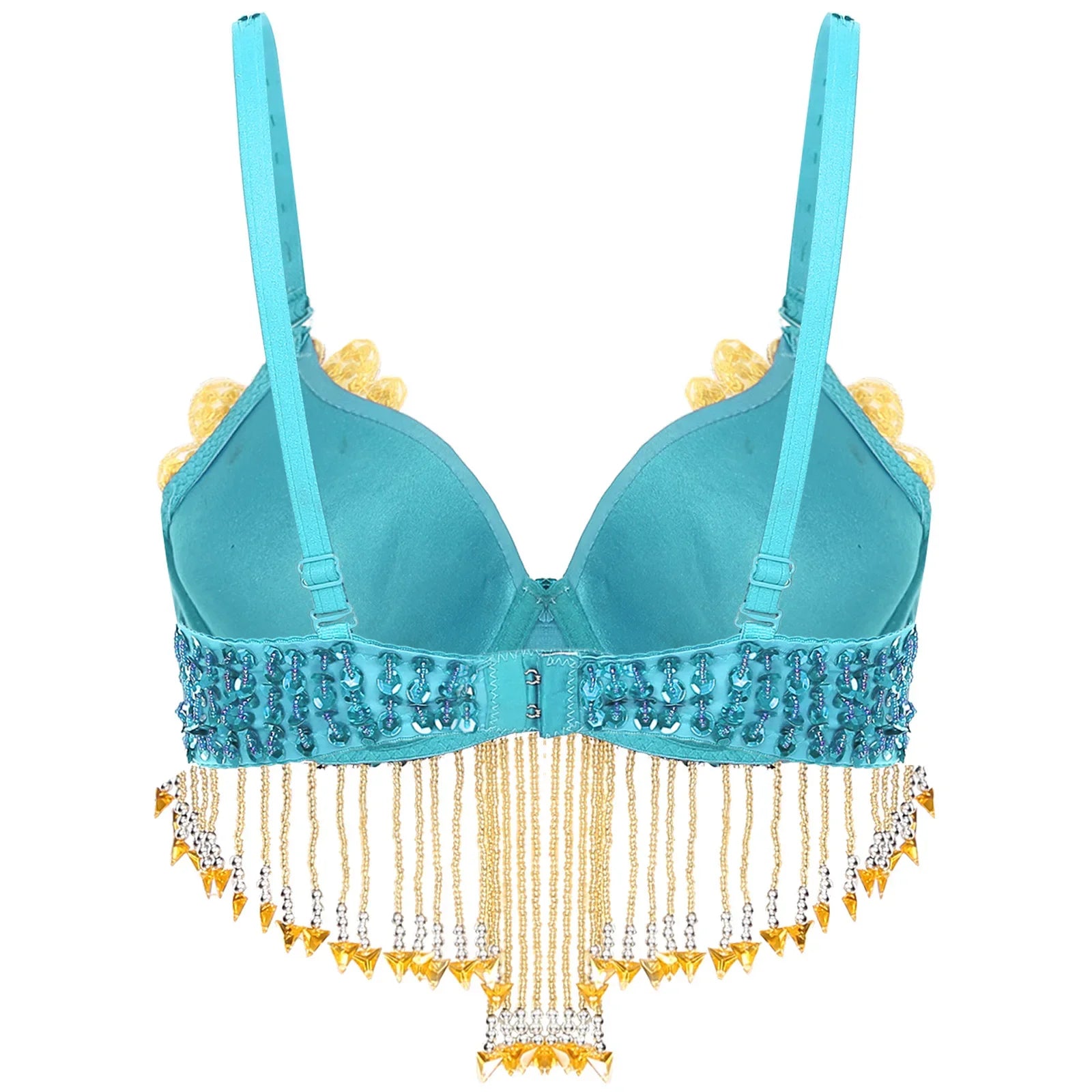 Sparkly Floral Beaded Sequin Belly Dance Bra & Tassel Performance Top