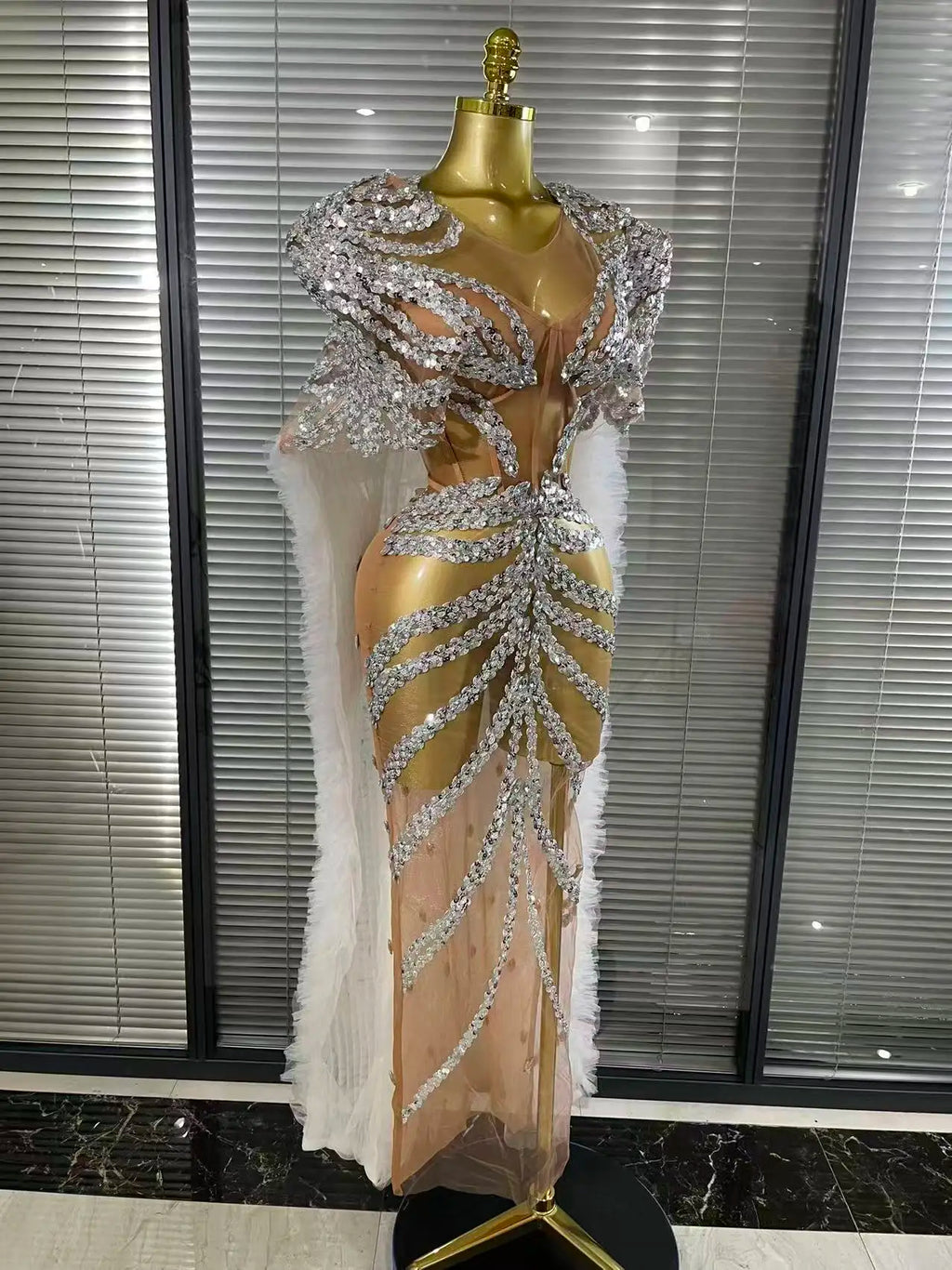 Sequin Ruffle Festival Cape Dress