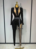 Black Rhinestone Mesh Festival Jumpsuit