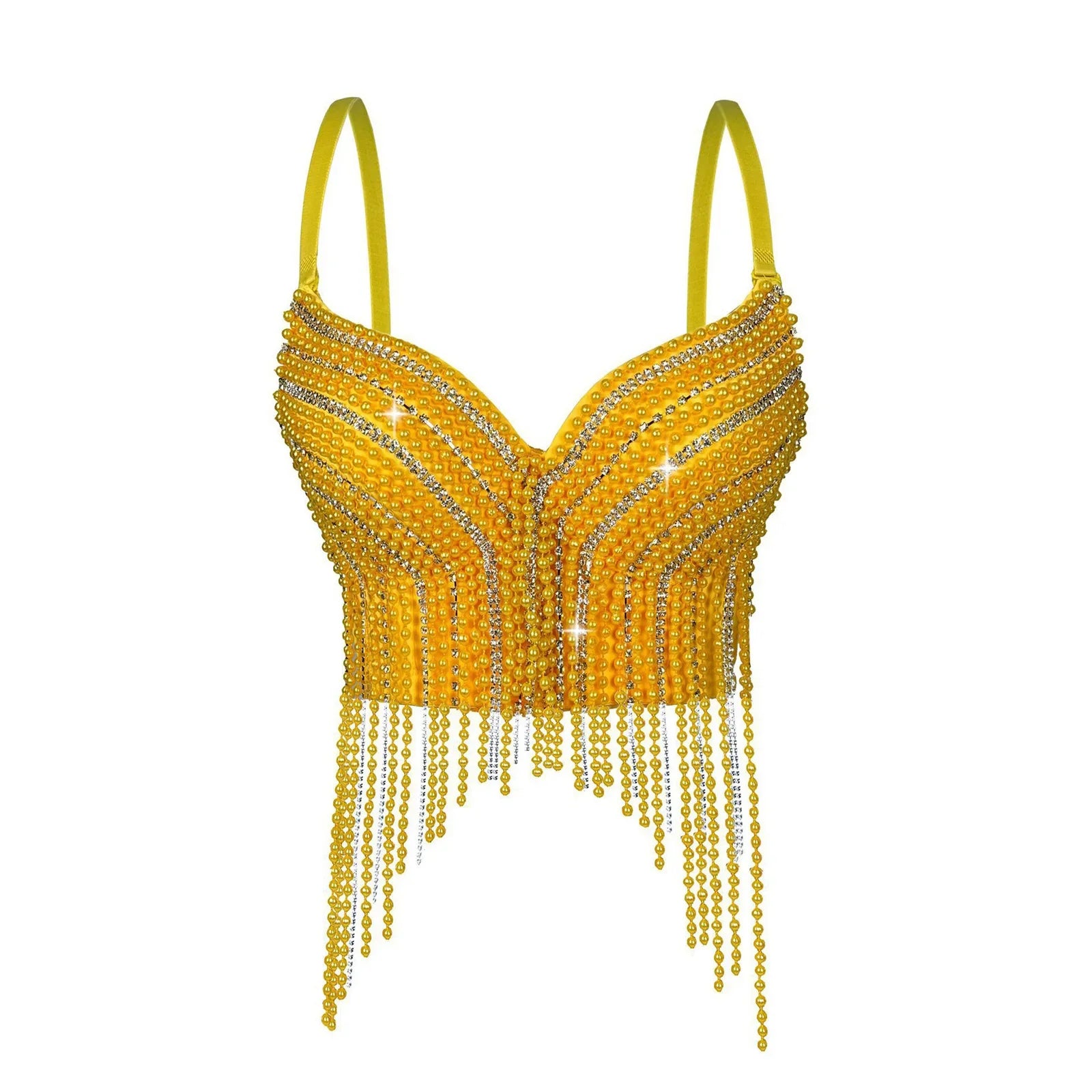 Rhinestone & Bead Tassel Push-Up Underwire Bustier Crop Top