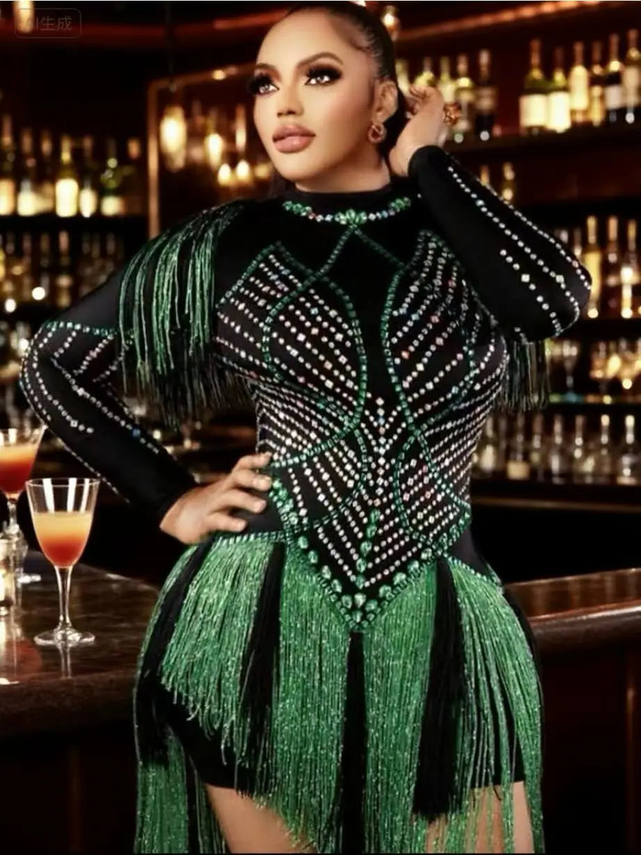 Rhinestone Tassel Fringe Festival Mini Dress