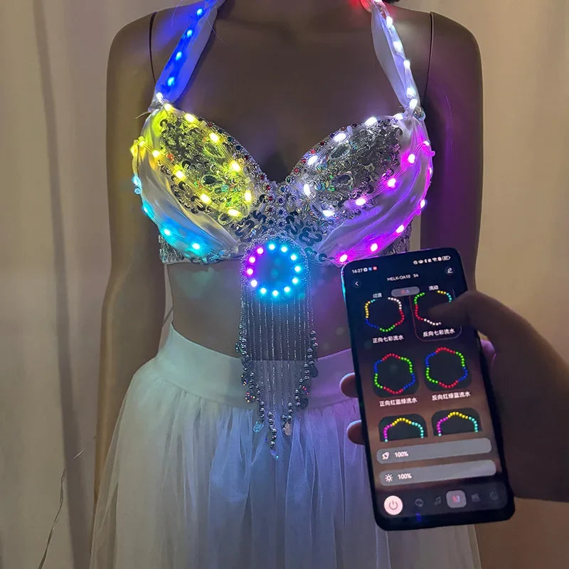 App-Controlled Bluetooth LED Glowing Belly Dance Bra & Stage Performance Top