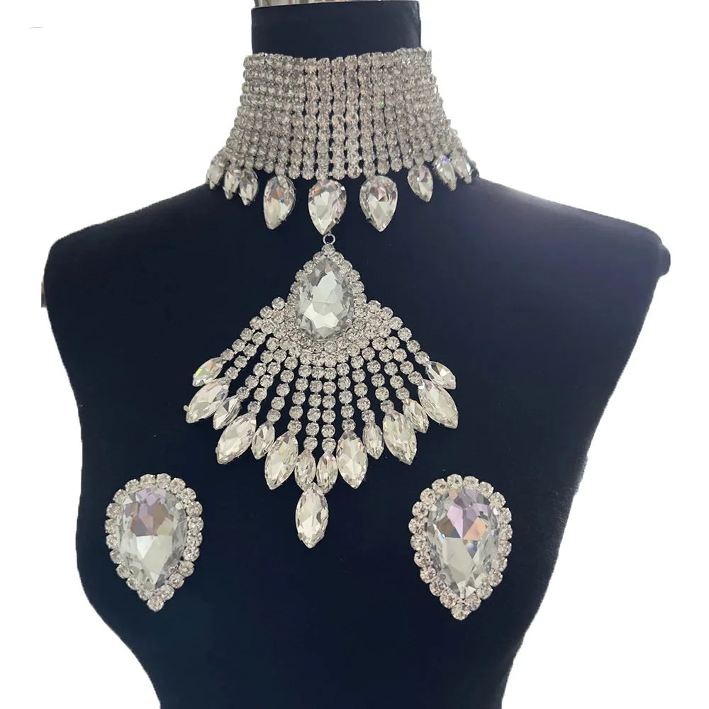 Crystal Tassel Choker & Earrings Set