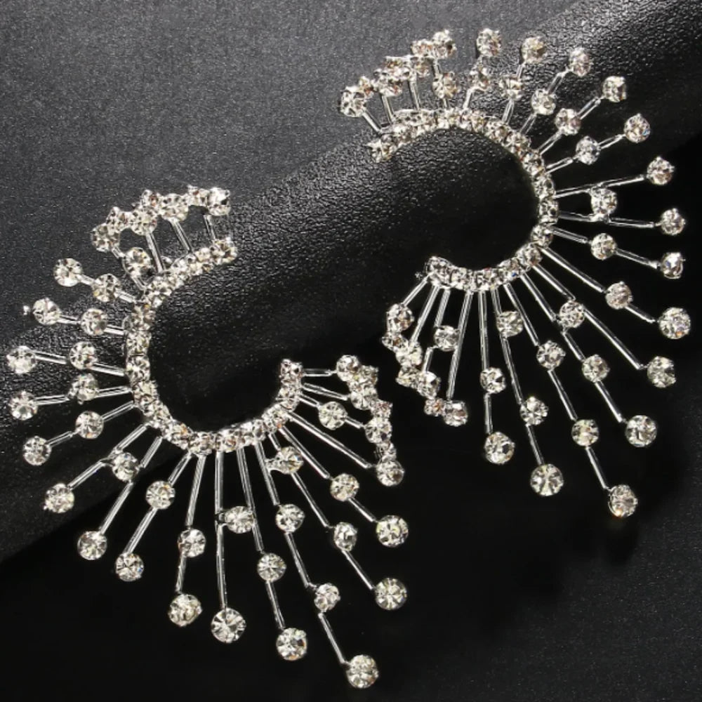 Crystal Fan Statement Earrings
