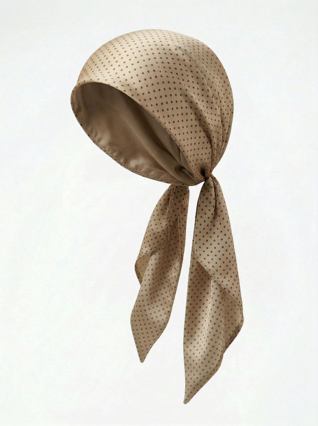Printed Silk headscarf with ties - Tan Polka