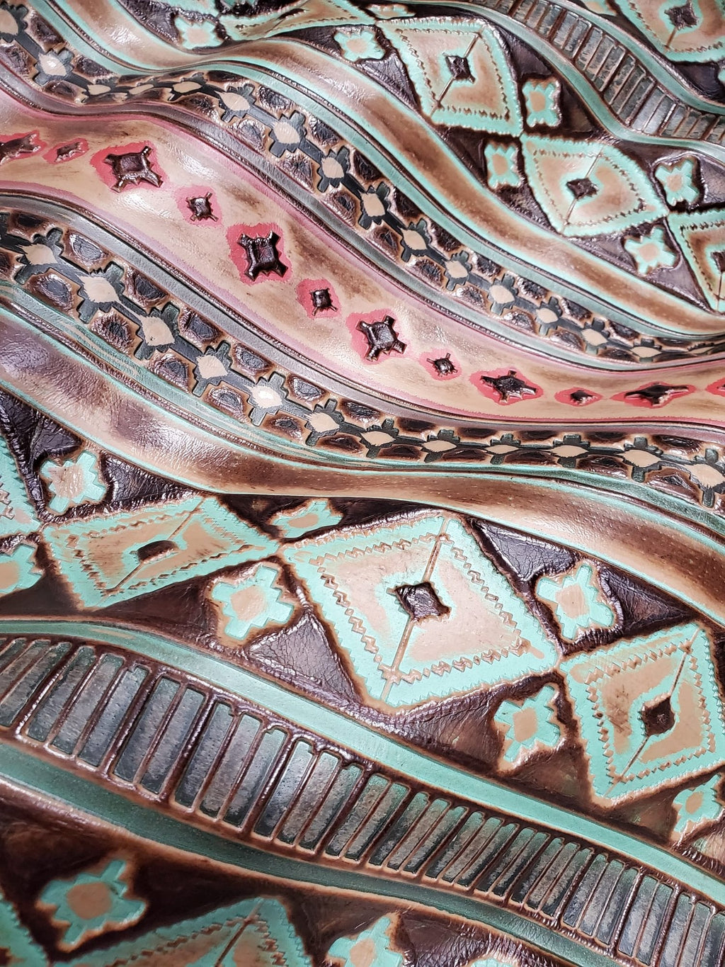 Rope Edge Navajo Leather Belt Buckle w/ Blue Turquoise 908h
