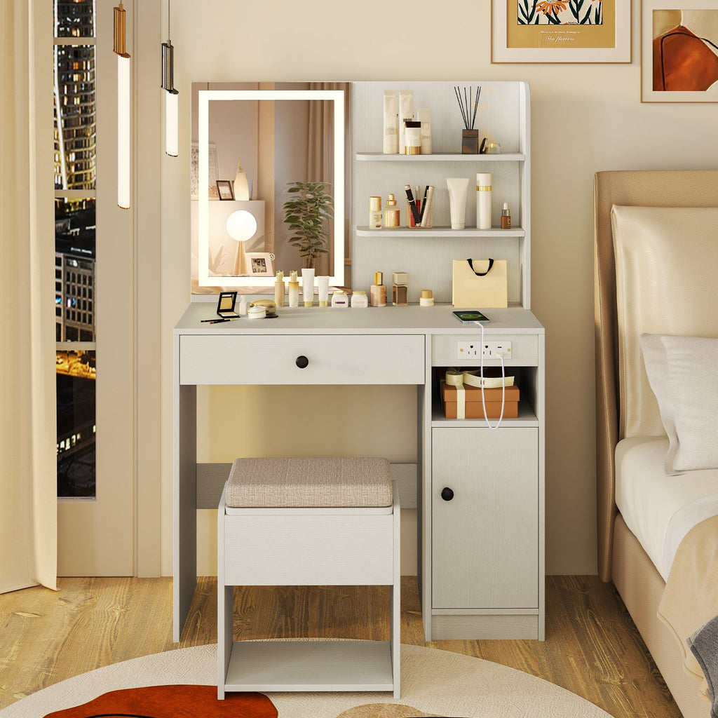 Vanity Desk with Mirror and Lights