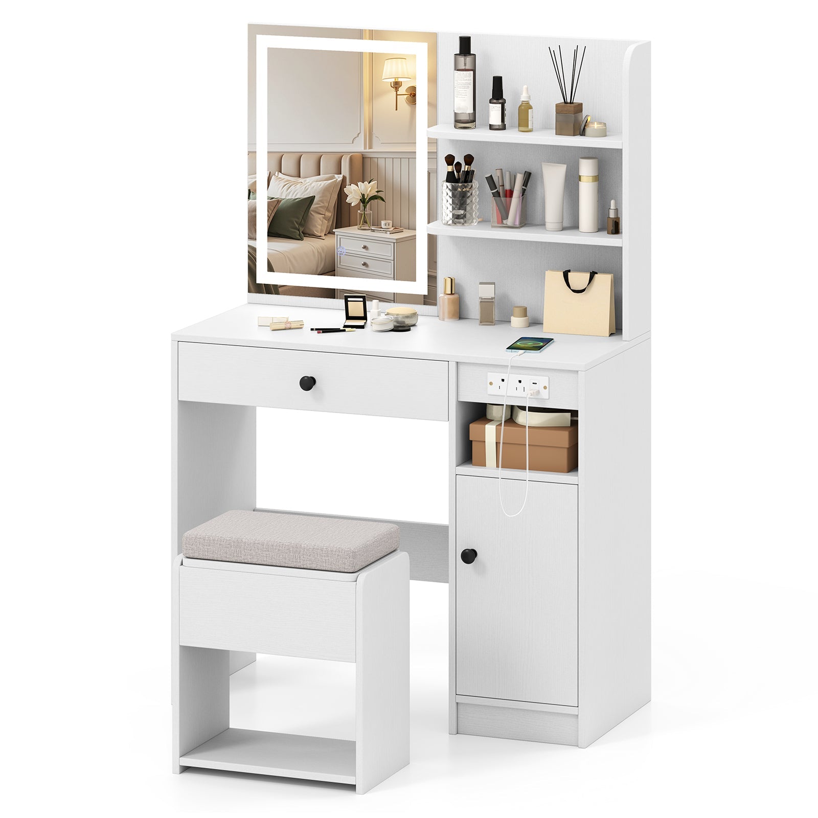 Vanity Desk with Mirror and Lights
