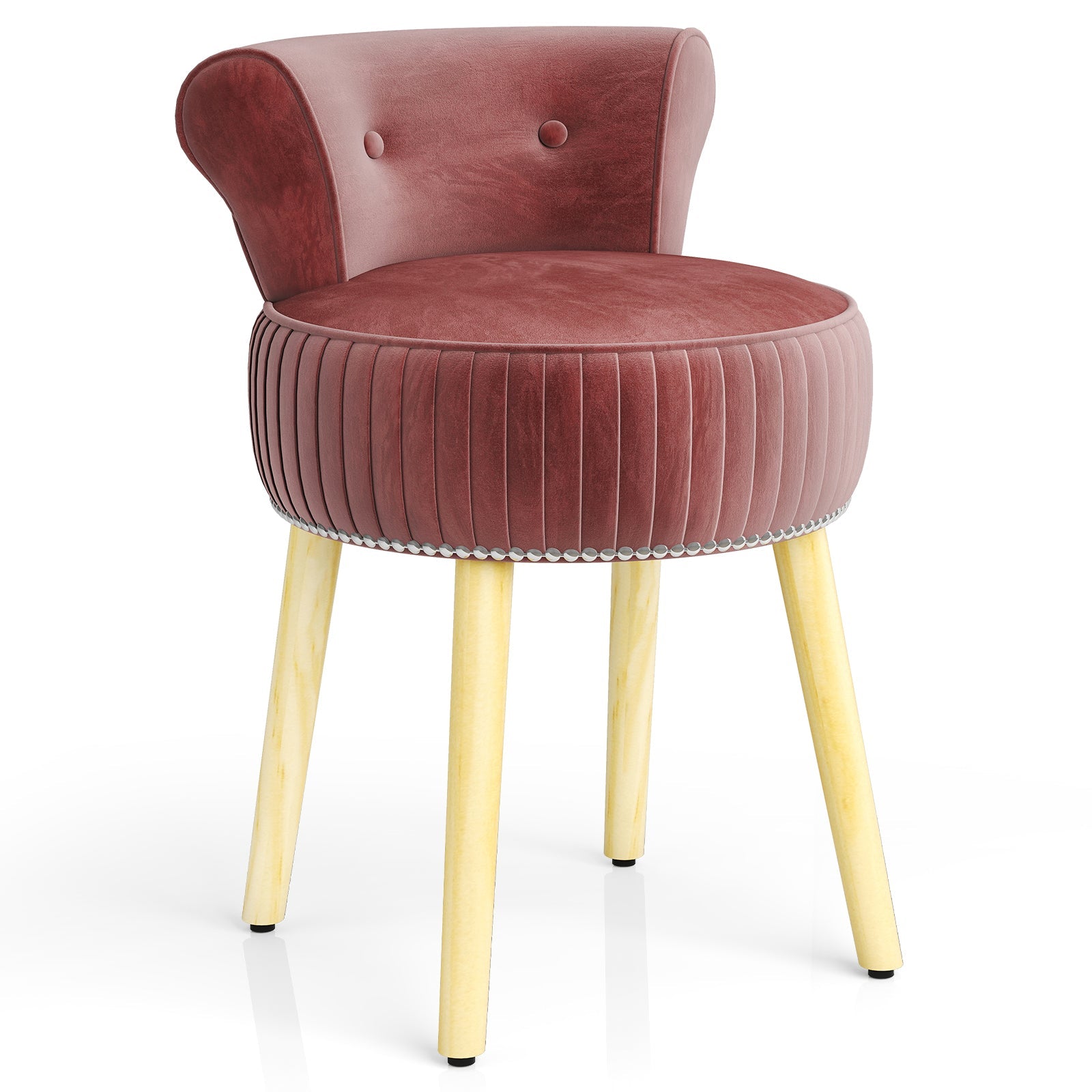 Velvet Vanity Chair with Back Upholstered Vanity Stool with Tufted Low Back and Solid Wood Legs