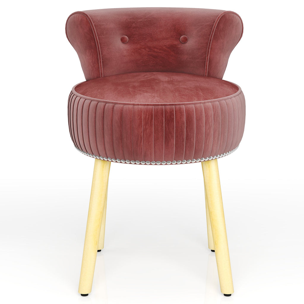 Velvet Vanity Chair with Back Upholstered Vanity Stool with Tufted Low Back and Solid Wood Legs