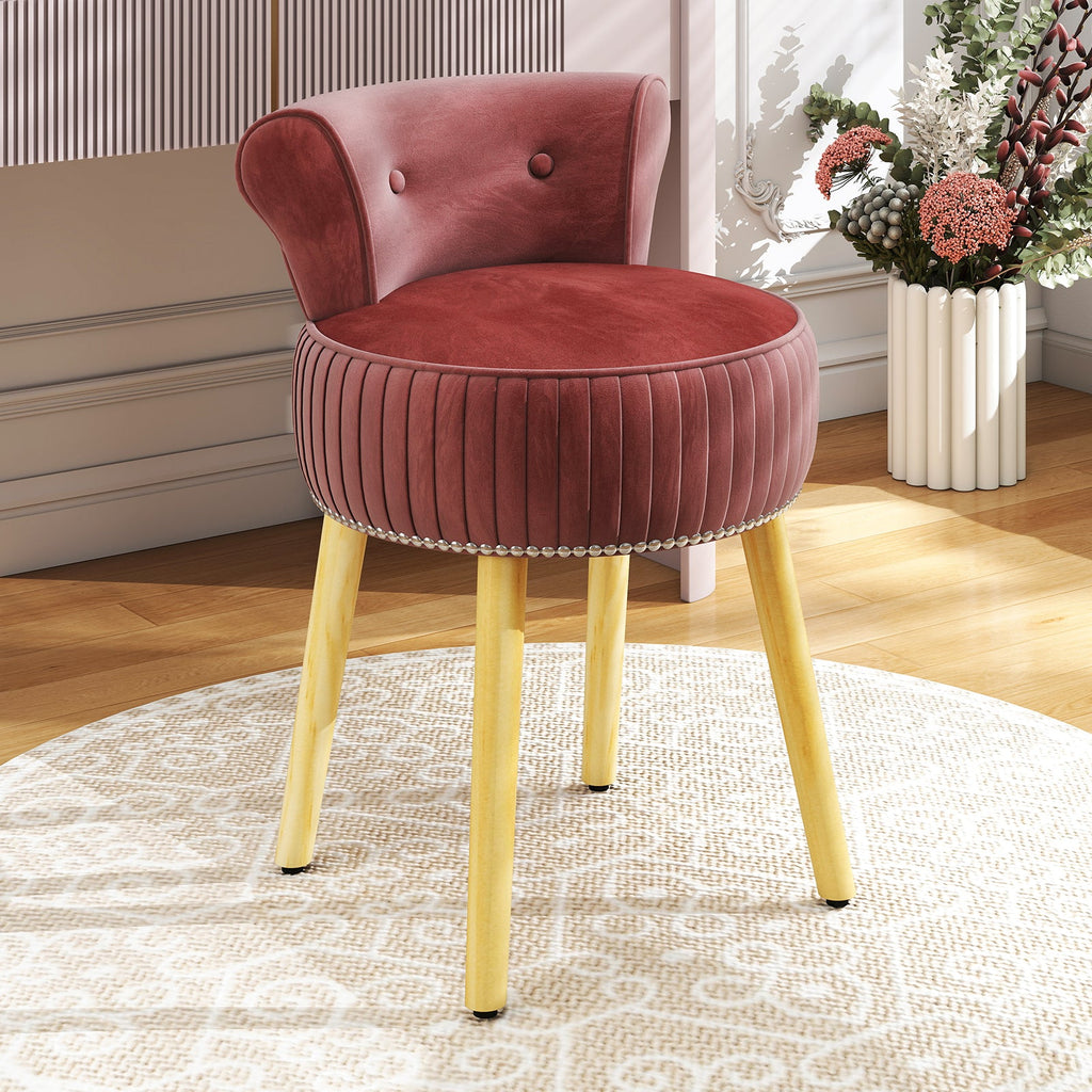 Velvet Vanity Chair with Back Upholstered Vanity Stool with Tufted Low Back and Solid Wood Legs