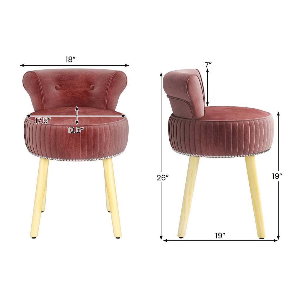 Velvet Vanity Chair with Back Upholstered Vanity Stool with Tufted Low Back and Solid Wood Legs