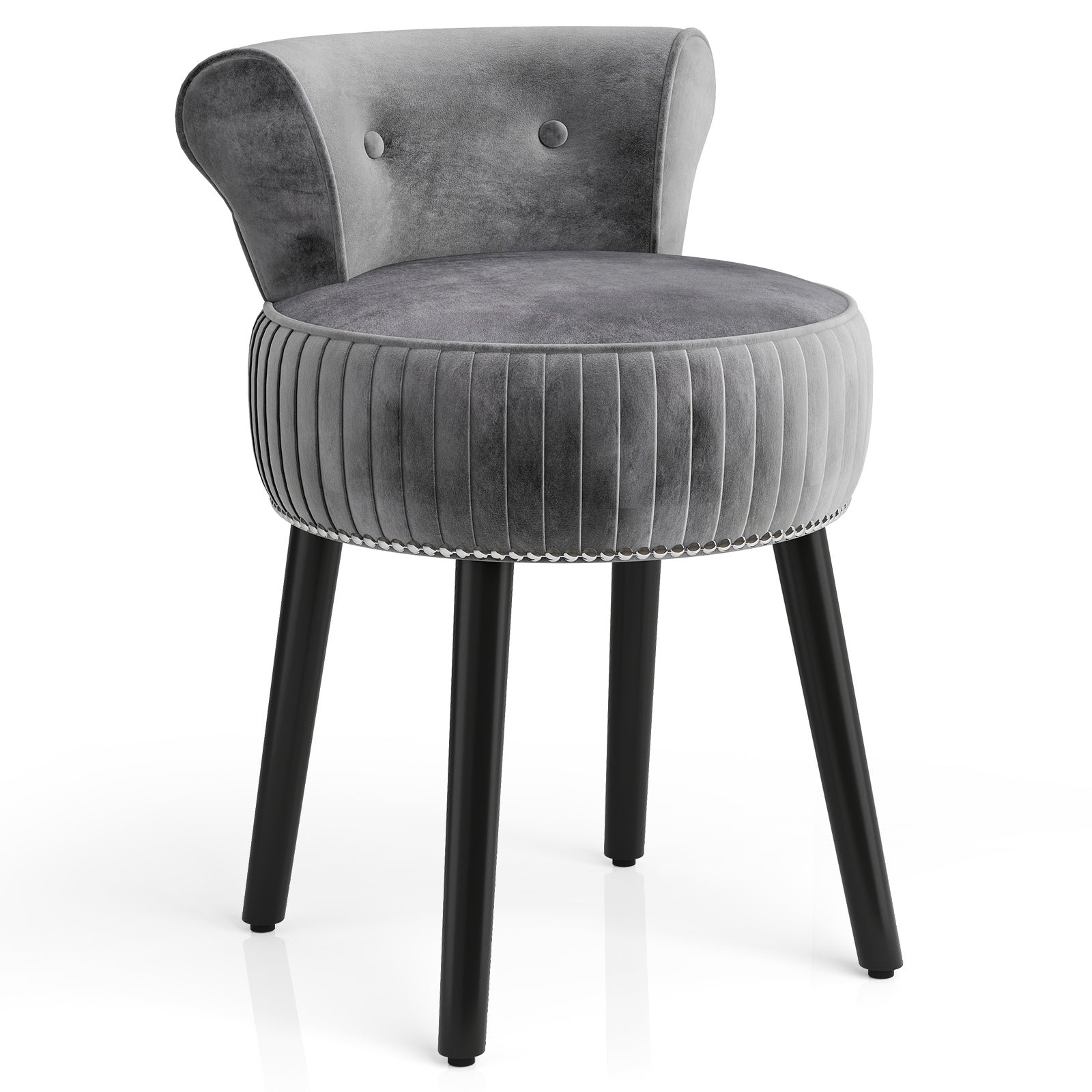 Velvet Vanity Chair with Back Upholstered Vanity Stool with Tufted Low Back and Solid Wood Legs