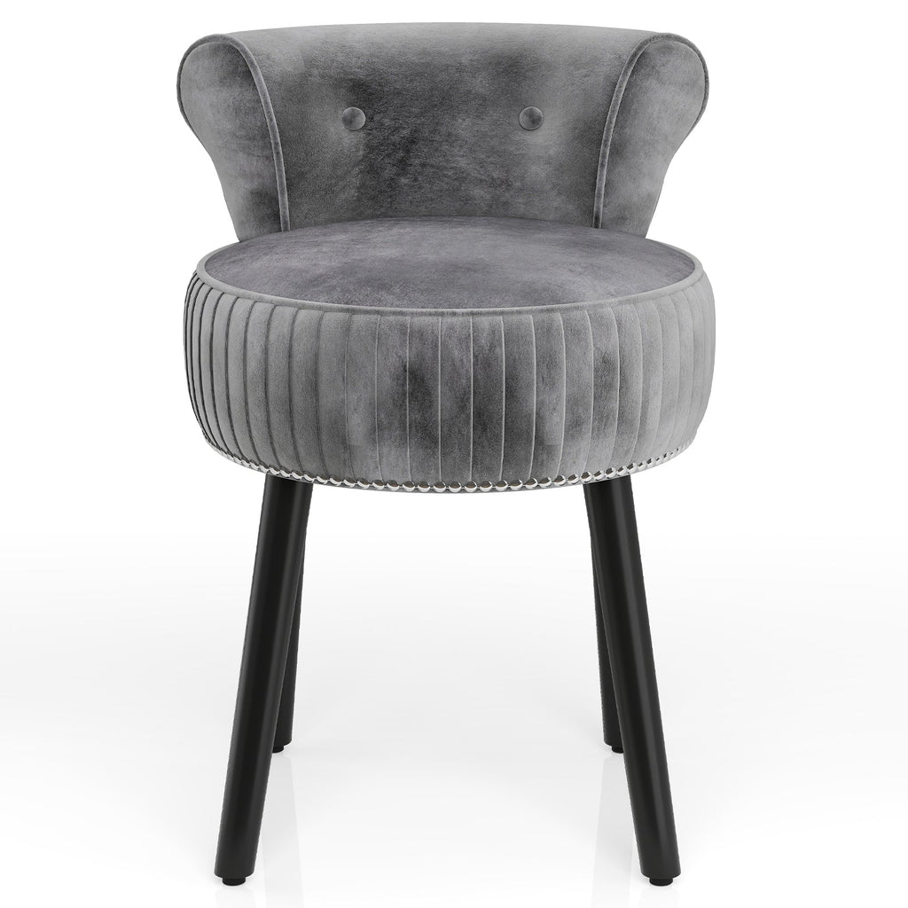 Velvet Vanity Chair with Back Upholstered Vanity Stool with Tufted Low Back and Solid Wood Legs