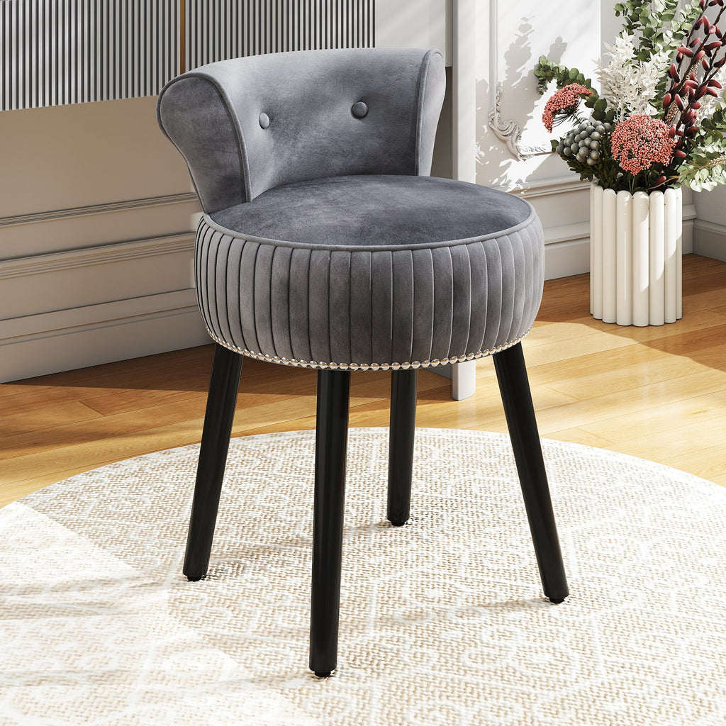 Velvet Vanity Chair with Back Upholstered Vanity Stool with Tufted Low Back and Solid Wood Legs