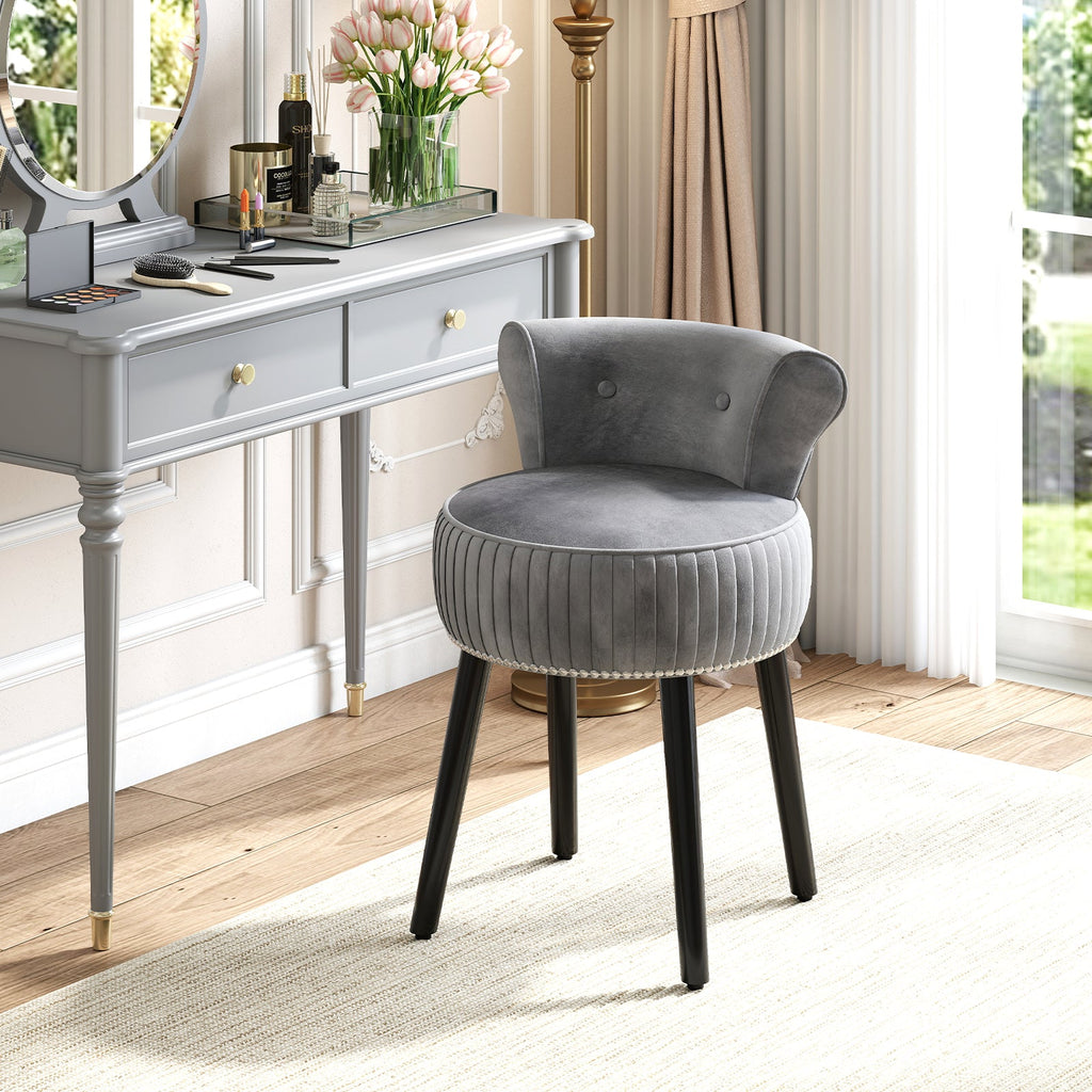 Velvet Vanity Chair with Back Upholstered Vanity Stool with Tufted Low Back and Solid Wood Legs