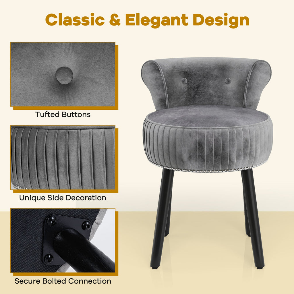 Velvet Vanity Chair with Back Upholstered Vanity Stool with Tufted Low Back and Solid Wood Legs