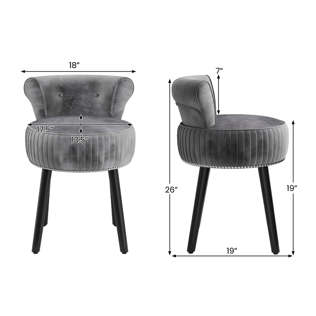 Velvet Vanity Chair with Back Upholstered Vanity Stool with Tufted Low Back and Solid Wood Legs