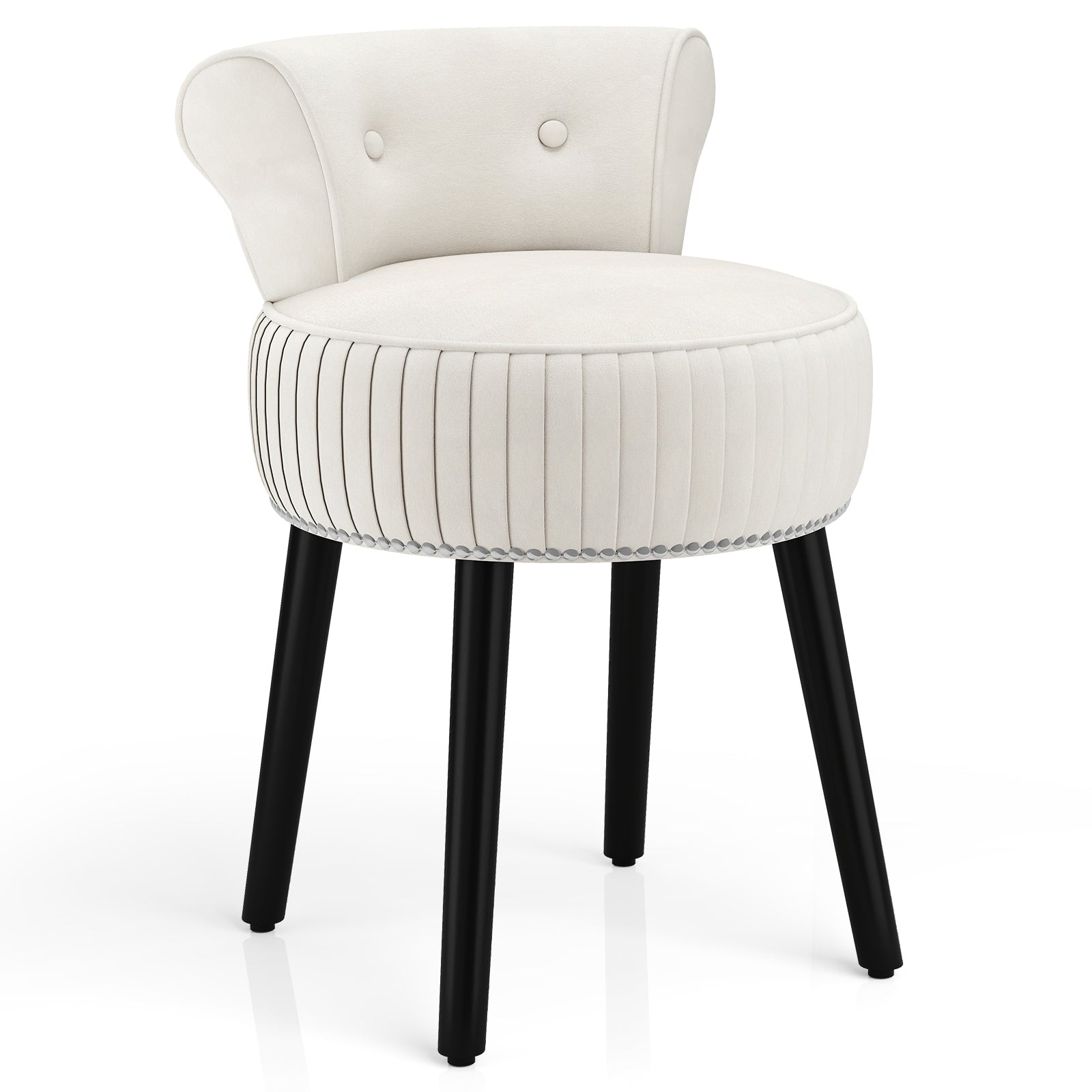 Velvet Vanity Chair with Back Upholstered Vanity Stool with Tufted Low Back and Solid Wood Legs