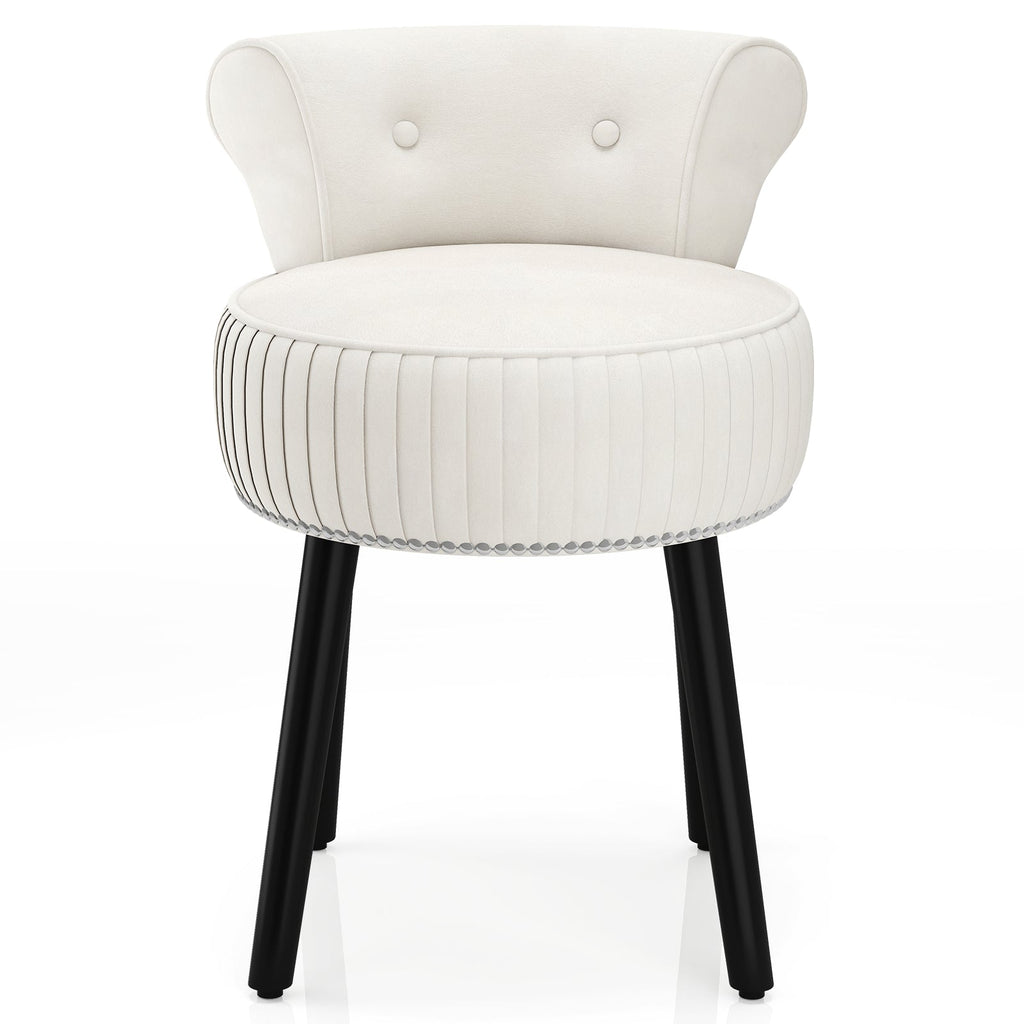 Velvet Vanity Chair with Back Upholstered Vanity Stool with Tufted Low Back and Solid Wood Legs