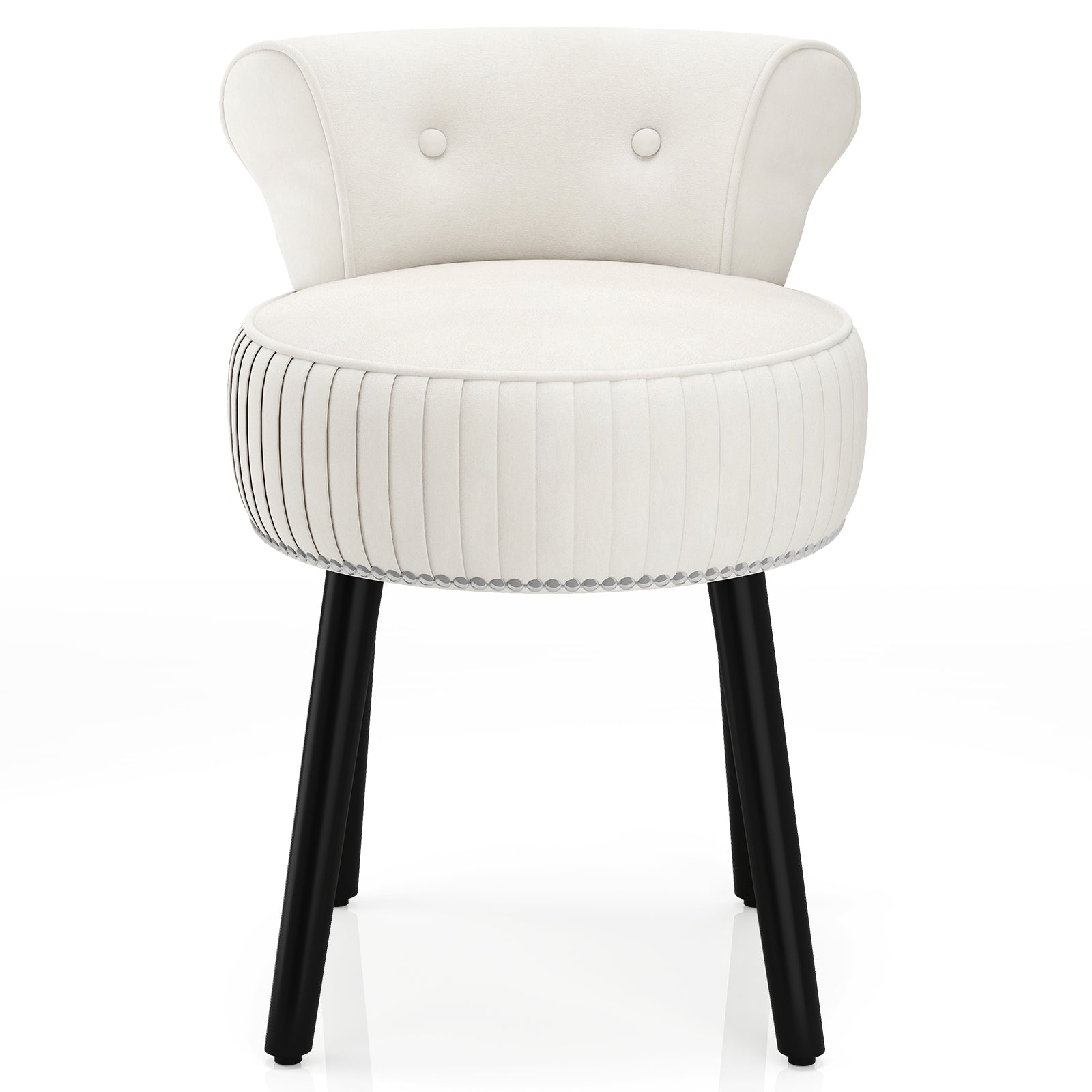 Velvet Vanity Chair with Back Upholstered Vanity Stool with Tufted Low Back and Solid Wood Legs