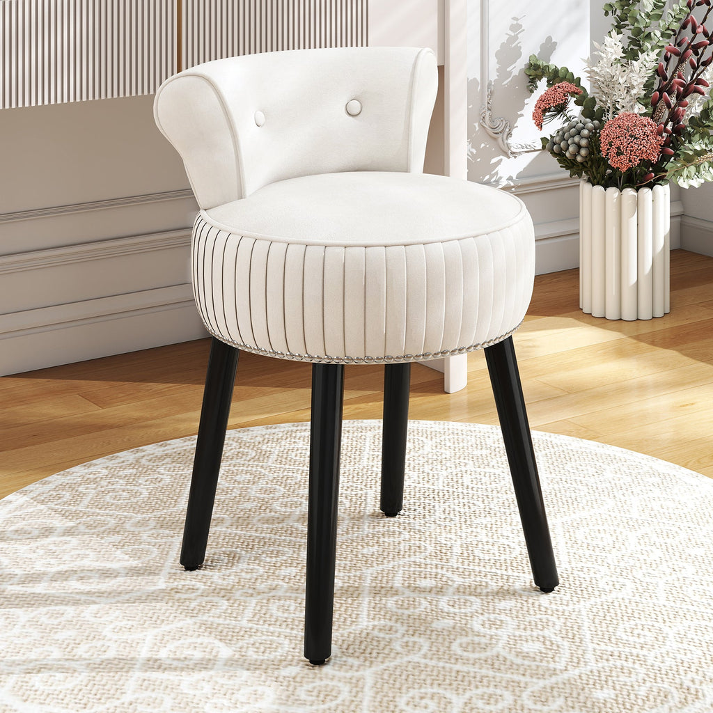 Velvet Vanity Chair with Back Upholstered Vanity Stool with Tufted Low Back and Solid Wood Legs