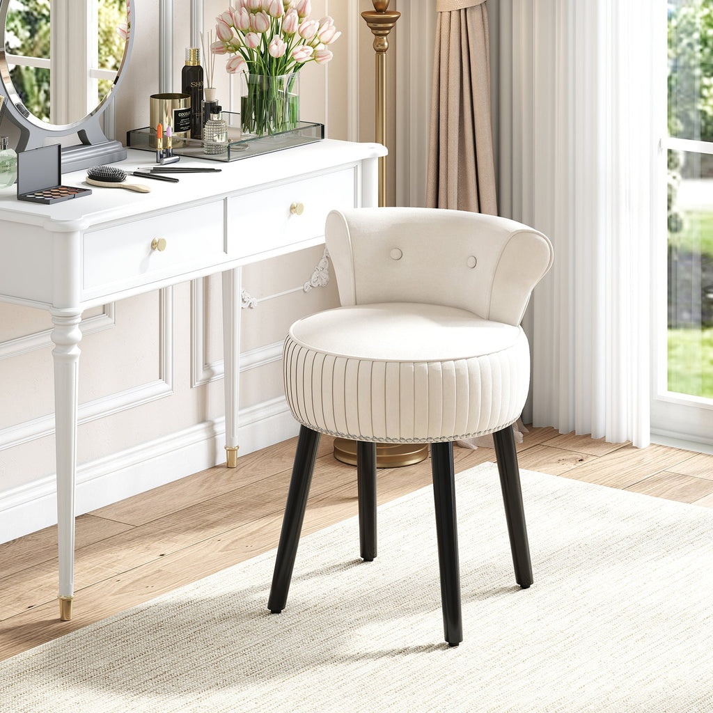 Velvet Vanity Chair with Back Upholstered Vanity Stool with Tufted Low Back and Solid Wood Legs