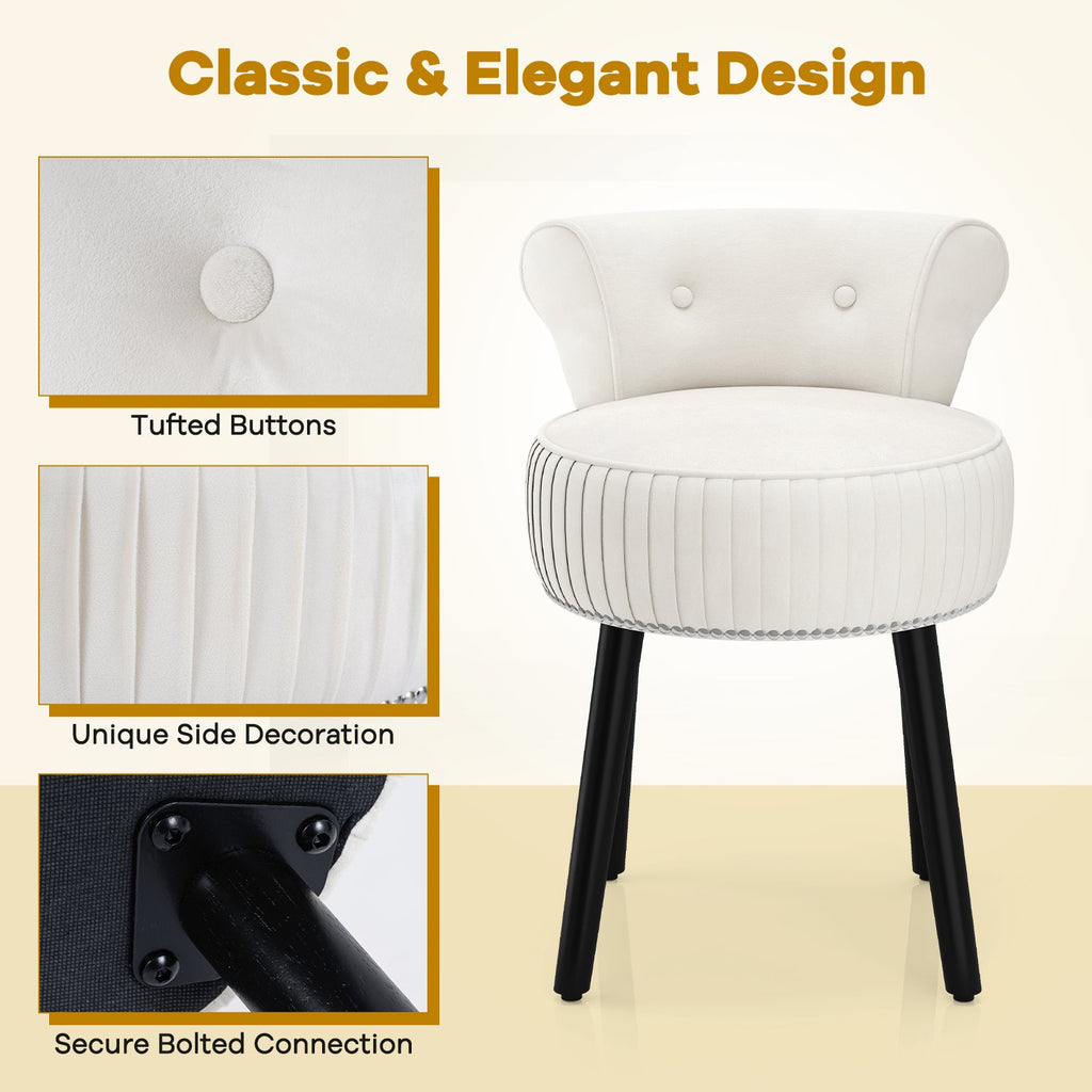 Velvet Vanity Chair with Back Upholstered Vanity Stool with Tufted Low Back and Solid Wood Legs
