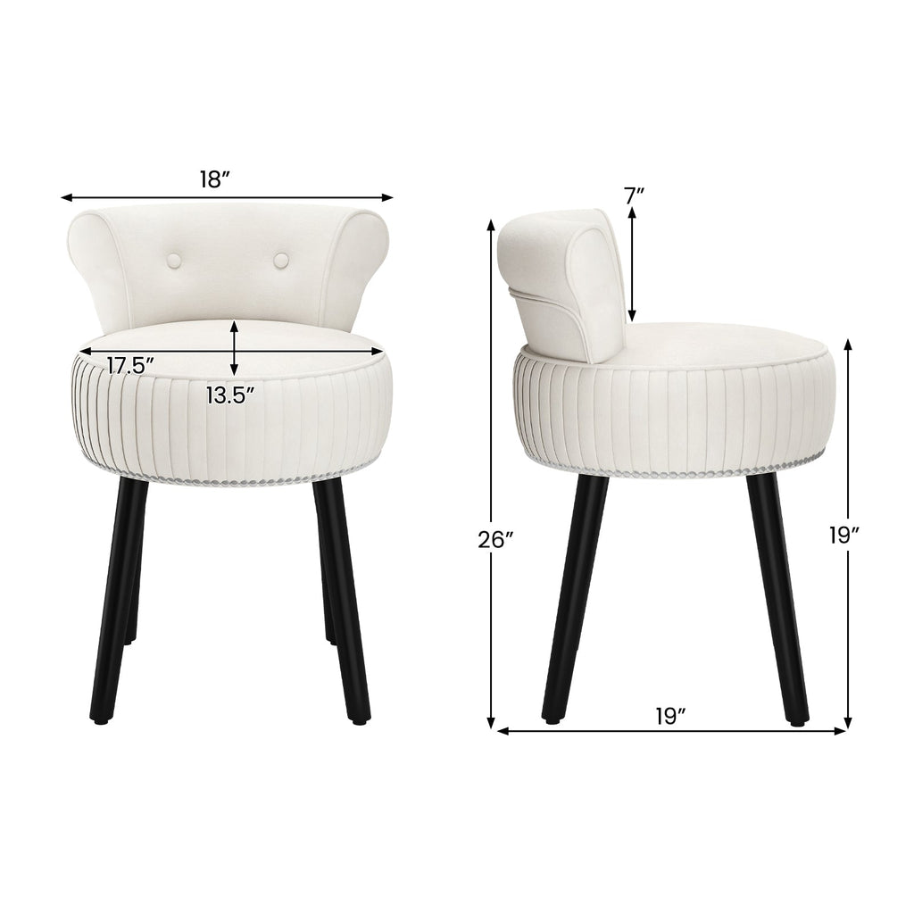 Velvet Vanity Chair with Back Upholstered Vanity Stool with Tufted Low Back and Solid Wood Legs