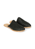 Hand Woven Leather Slides Black