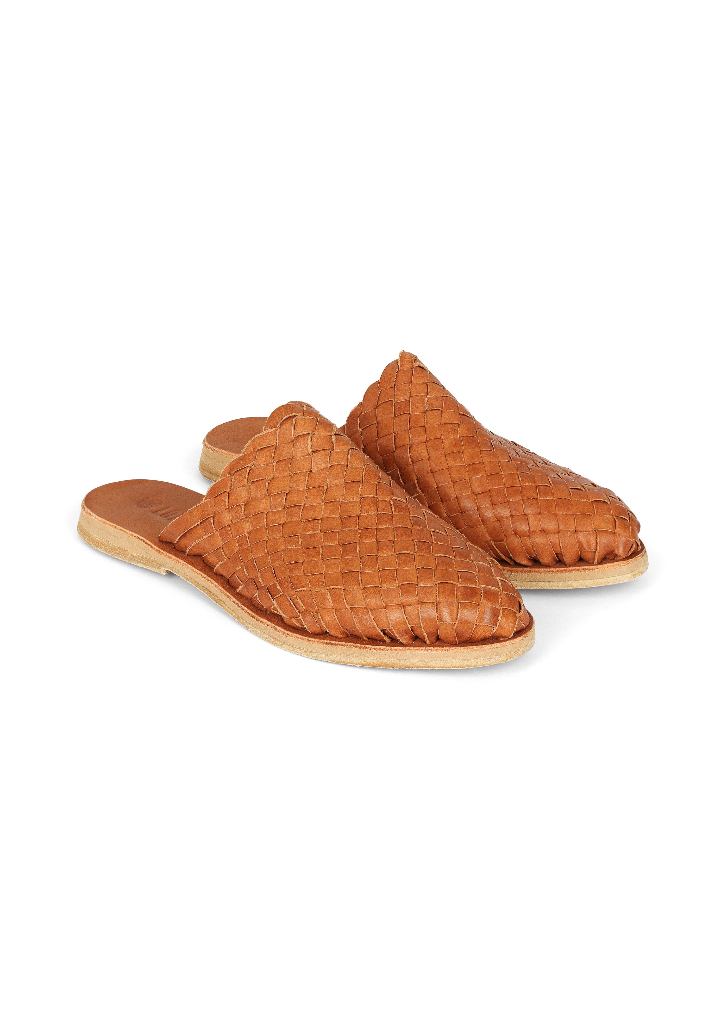 Hand Woven Leather Slides Camel