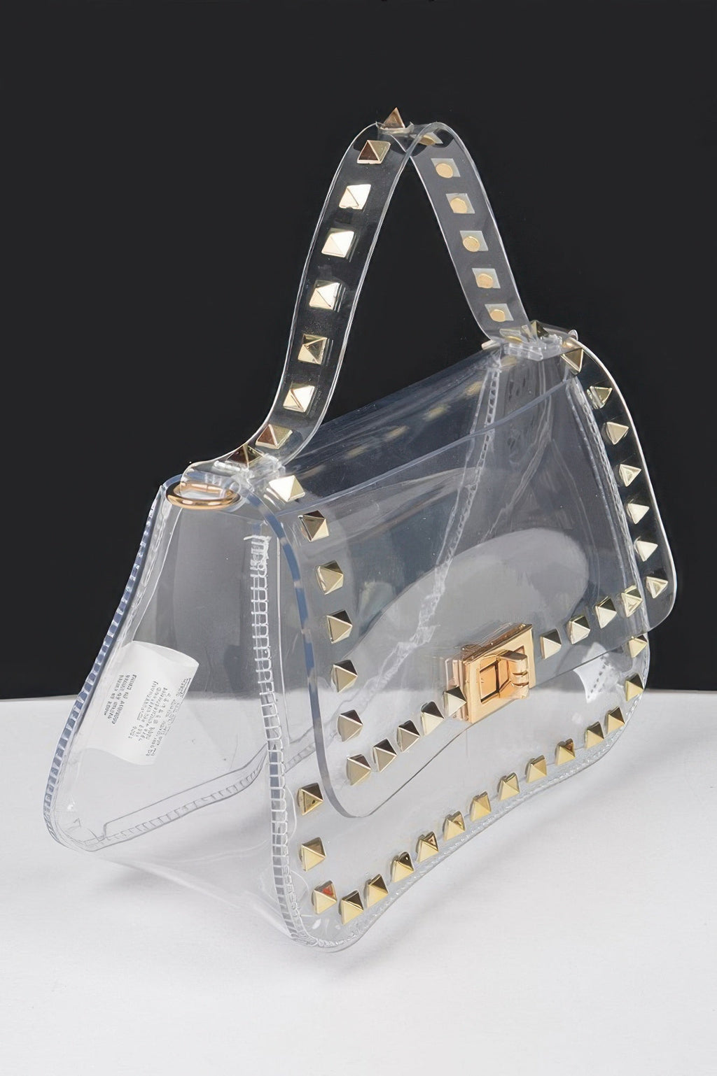 Transparent Metal Studded Top Handle Bag