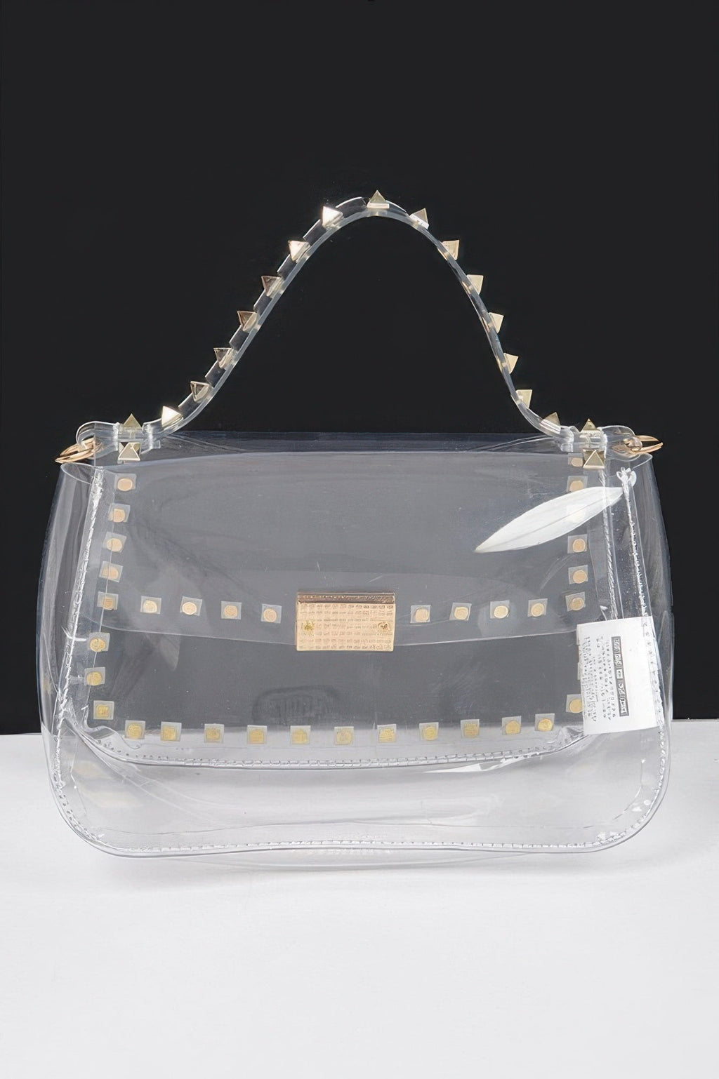 Transparent Metal Studded Top Handle Bag